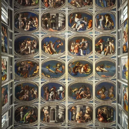 Prompt: the sistine chapel built out of batman lego