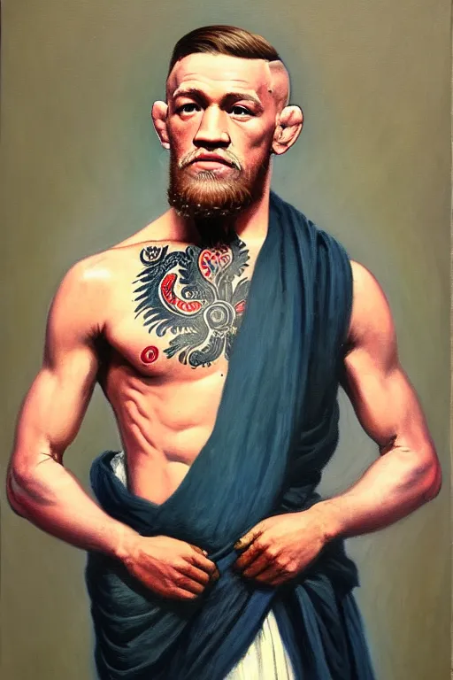 Image similar to full body portrait of conor mcgregor as mahatma gandhi, oil on canvas by william sidney mount, hindu art, great soul, irish folk, trending on artstation