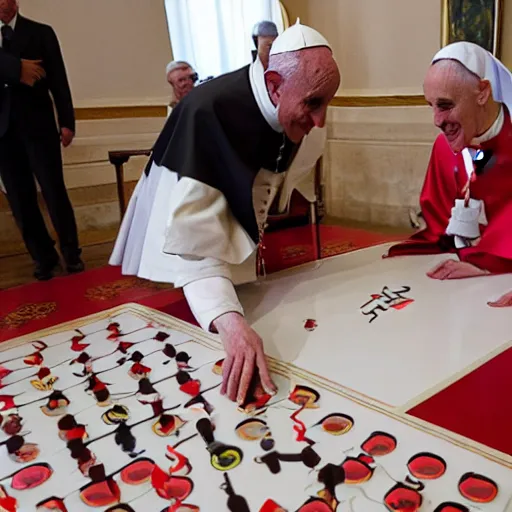 Prompt: photo of the Pope playing twister with a Nun, 50mm, beautiful photo