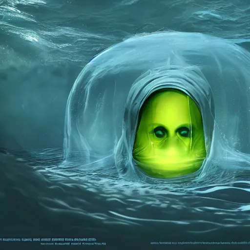 Prompt: the ghastly amorphous radioactive toxic and mutated plastic monster with the face of humanity rising out of a plastic soup in the ocean, cgsociety, high detailed, photo of the year 2 0 2 2