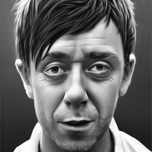 Image similar to Caricature portraits done of a Young Damon Albarn, realistic, hyperrealistic, very realistic, highly detailed, very detailed, extremely detailed, detailed, oil painting, digital art, trending on artstation