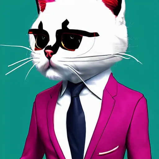 Image similar to cat wearing a suit artstation