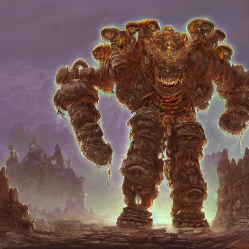 Image similar to A giant sandstone golem, intricate, detailed, World of Warcraft concept art, award winning drawing,