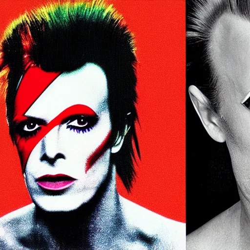 Image similar to Jack Nicholson as David Bowie in Aladdin Sane album cover art