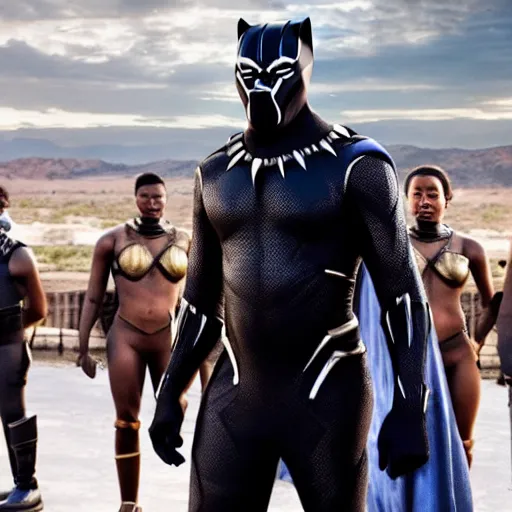 Image similar to kanye west as black panther, action shot, marvel movie,