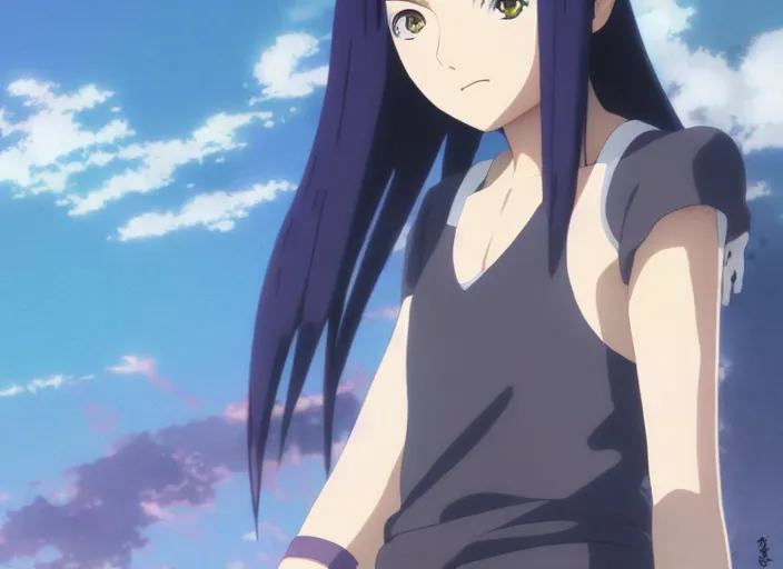 Image similar to hinata hyuga from naruto, rule of thirds, anime key visual, trending pixiv fanbox by wlop and greg rutkowski and makoto shinkai and studio ghibli and kyoto animation