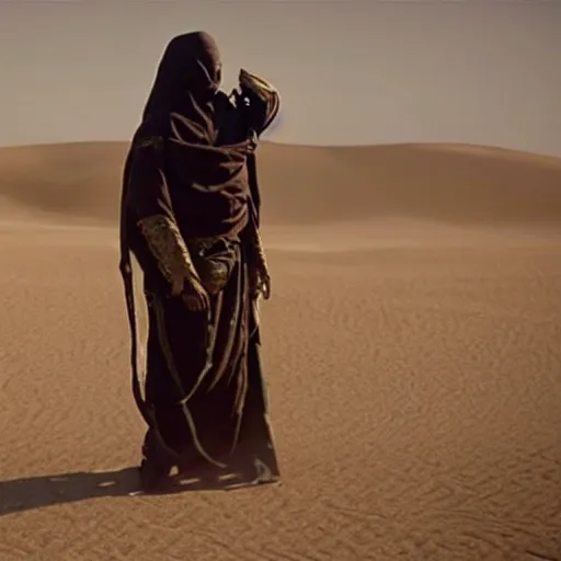 Prompt: a sand wraith dressed as a tuareg, movie still