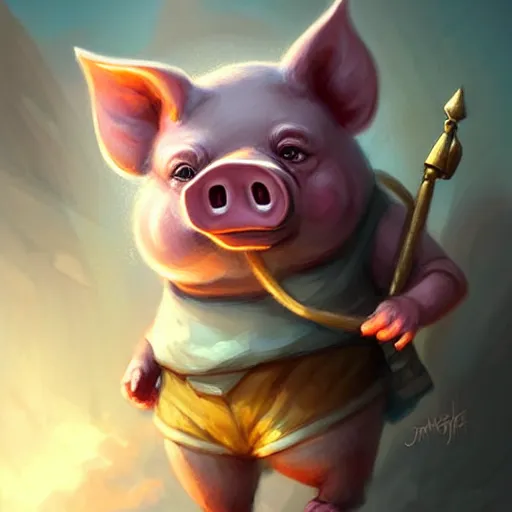 Prompt: cute little anthropomorphic pig wearing shorts, tiny, small, short, cute and adorable, pretty, beautiful, character art portrait, matte fantasy painting, deviantart artstation, by jason felix by steve argyle by tyler jacobson by peter mohrbacher, cinema