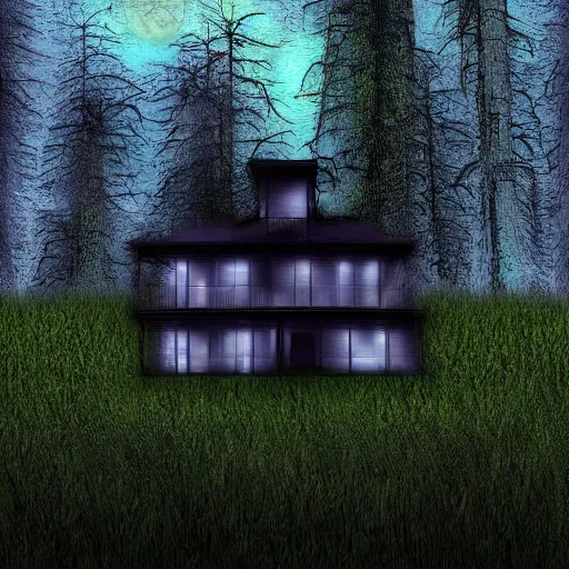 Image similar to digital art, house in forest as horror