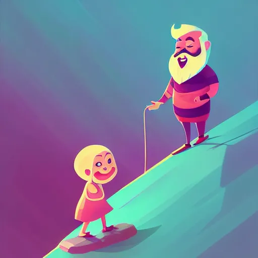 Image similar to curled perspective digital art of a cute smiling beard grandpa cartoon character with baby girl by anton fadeev