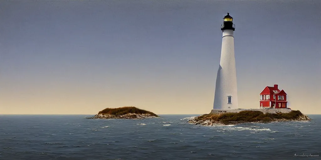 Prompt: the lone lighthouse on the cape cod national seashore by alex andreev