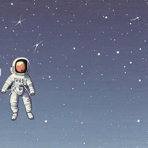 Prompt: An astronaut in space, in the style of kawase hasui