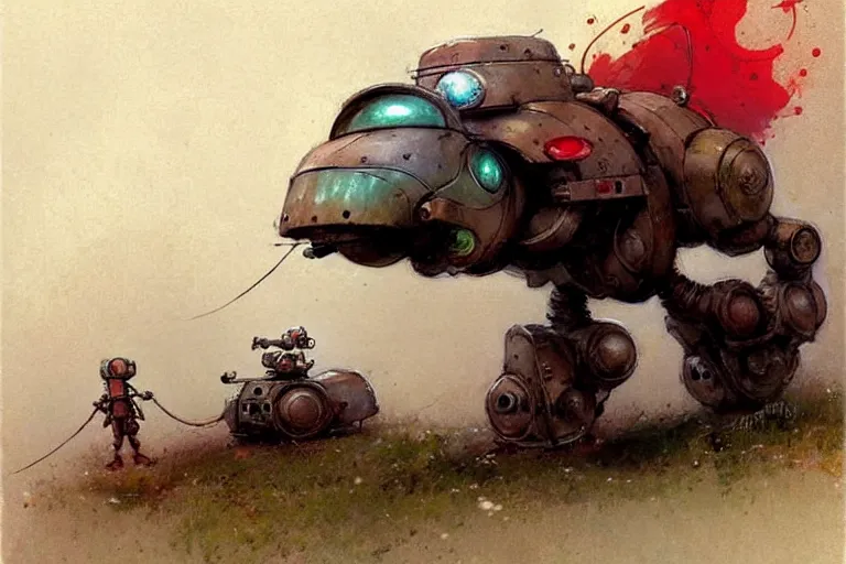 Image similar to adventurer ( ( ( ( ( 1 9 5 0 s retro future robot mouse battlemech house. muted colors. ) ) ) ) ) by jean baptiste monge!!!!!!!!!!!!!!!!!!!!!!!!! chrome red