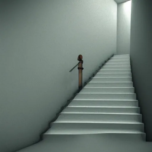 Prompt: floating pale face in a dark endless staircase, nightmare, realistic, ultra - detailed