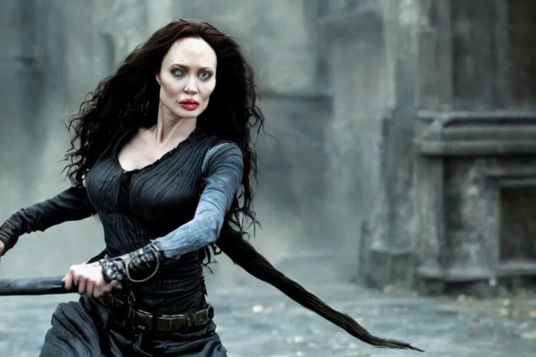 Image similar to film still Angelia Jolie as Bellatrix Lestrange in Harry Potter movie