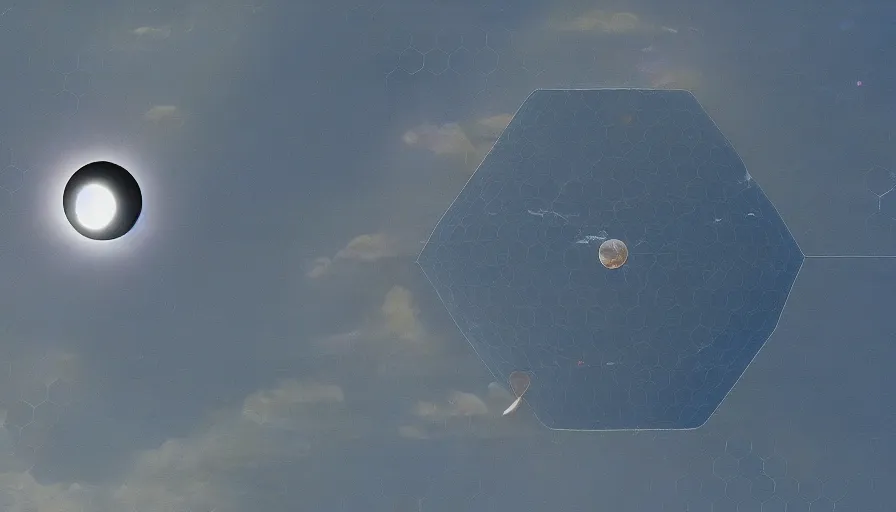 Image similar to hexagon floating above earth, solar eclipse, rick guidice