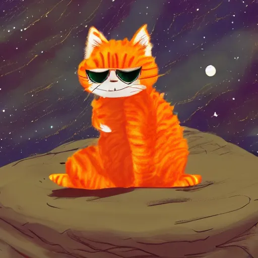 Prompt: A fuzzy orange cat sitting on planet earth, space with stars in the background, trending on artstation, 3D animation, in the style of Calvin And Hobbes