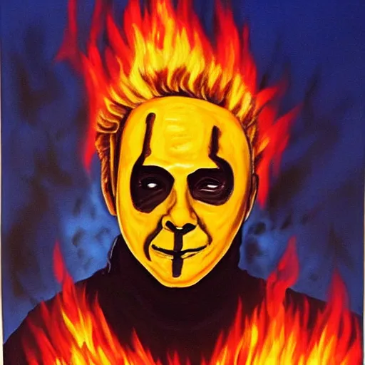 Prompt: a painting of michael myers on fire