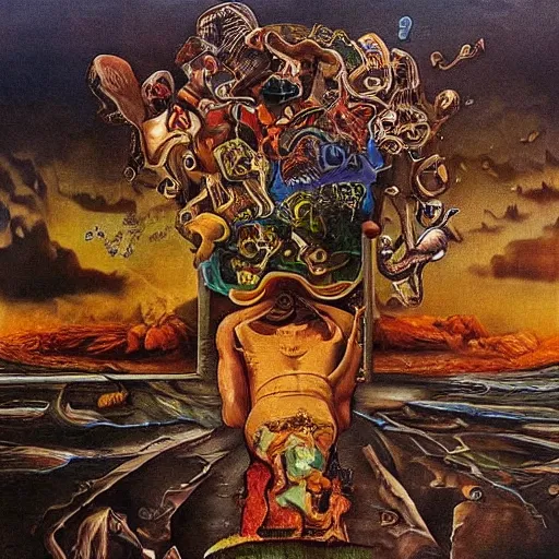 Image similar to the world between death and life, surrealistic extremely detailed painting, by damien gilley and salvador dali