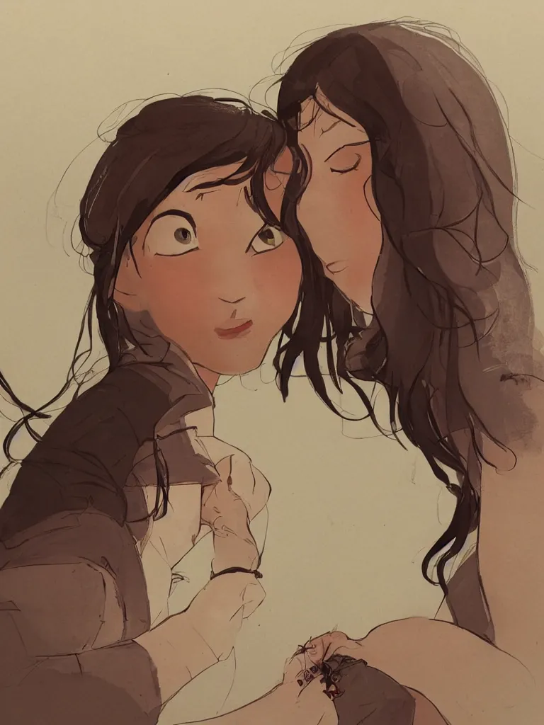 Prompt: lesbian love by disney concept artists, blunt borders, rule of thirds