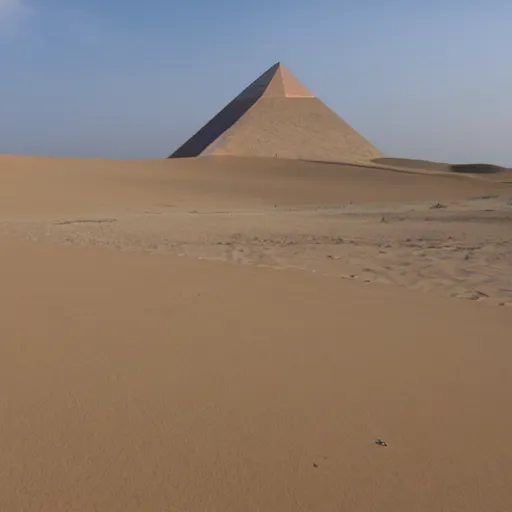 Image similar to a sand dune with a large, pyramidic temple in the middle of it.