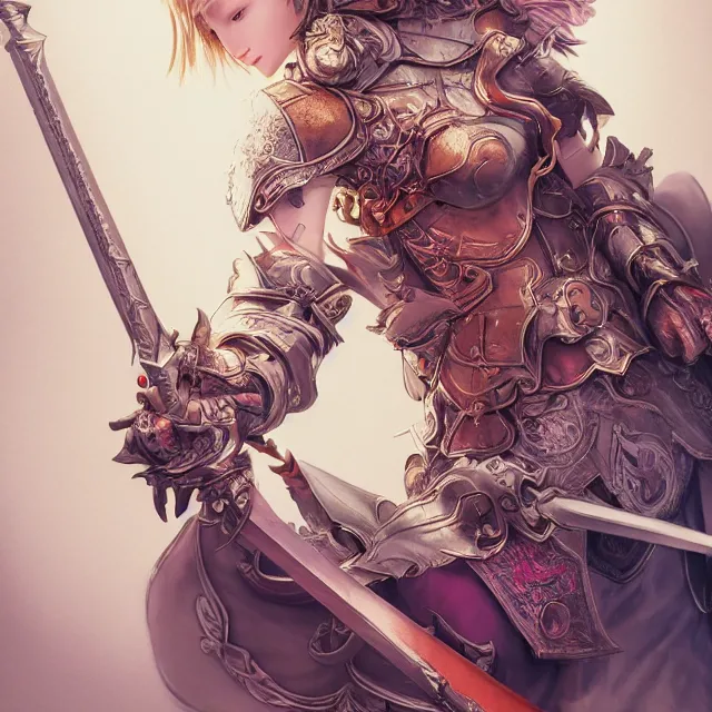 Image similar to studio portrait of lawful good colorful female holy knight paladin as absurdly beautiful, elegant, young sensual gravure idol, ultrafine hyperrealistic detailed face illustration by kim jung gi, irakli nadar, intricate linework, sharp focus, bright colors, matte, octopath traveler, final fantasy, unreal engine highly rendered, global illumination, radiant light, intricate environment