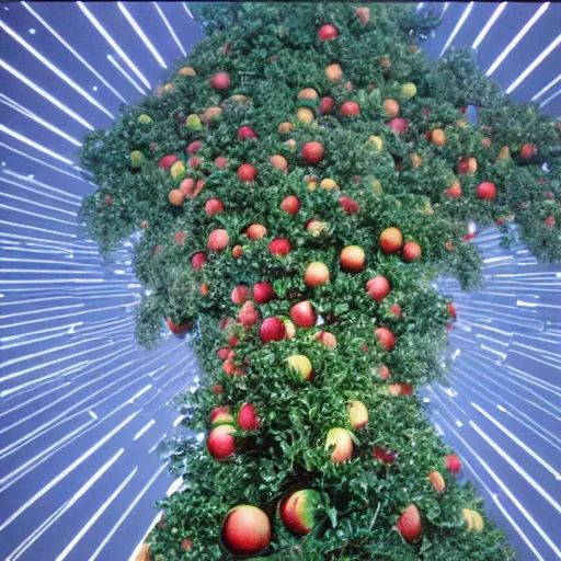 Prompt: apples on trees, where's wally, space stations, 2 0 0 1 a space odyssey