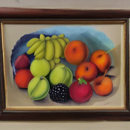 Image similar to collection of various fruits, gouache painting, isolated