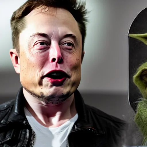 Image similar to elon musk sitting on toilet, but elon musk is yoda