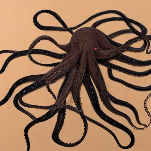 Image similar to an octopus covered in long shaggy hair
