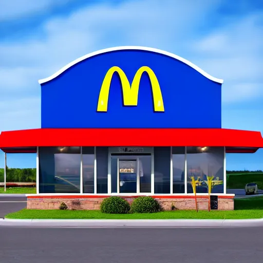 Image similar to Blue McDonalds Restaurant, 4k realistic photo