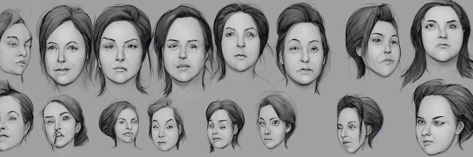 Image similar to female character face study of bill hicks, fat woman, smoking, clear faces, emotional, character sheet, fine details, concept design, contrast, kim jung gi, pixar and da vinci, trending on artstation, 8 k, 3 6 0 head, turnaround, front view, back view, ultra wide angle