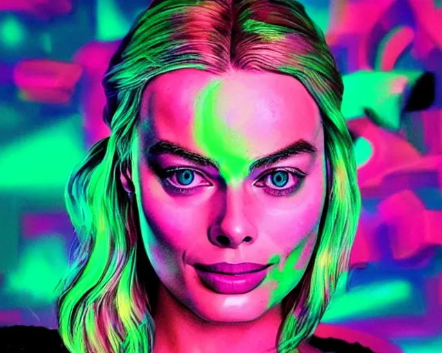 Image similar to margot robbie as neon art, hyper detailed, award winning