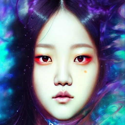 Image similar to jisoo of blackpink, hyperrealistic portrait, fractals, by karol bak and agnes cecile, fantasy art, photo realistic, dynamic lighting, artstation, poster, volumetric lighting, very detailed face, 8 k, award winning