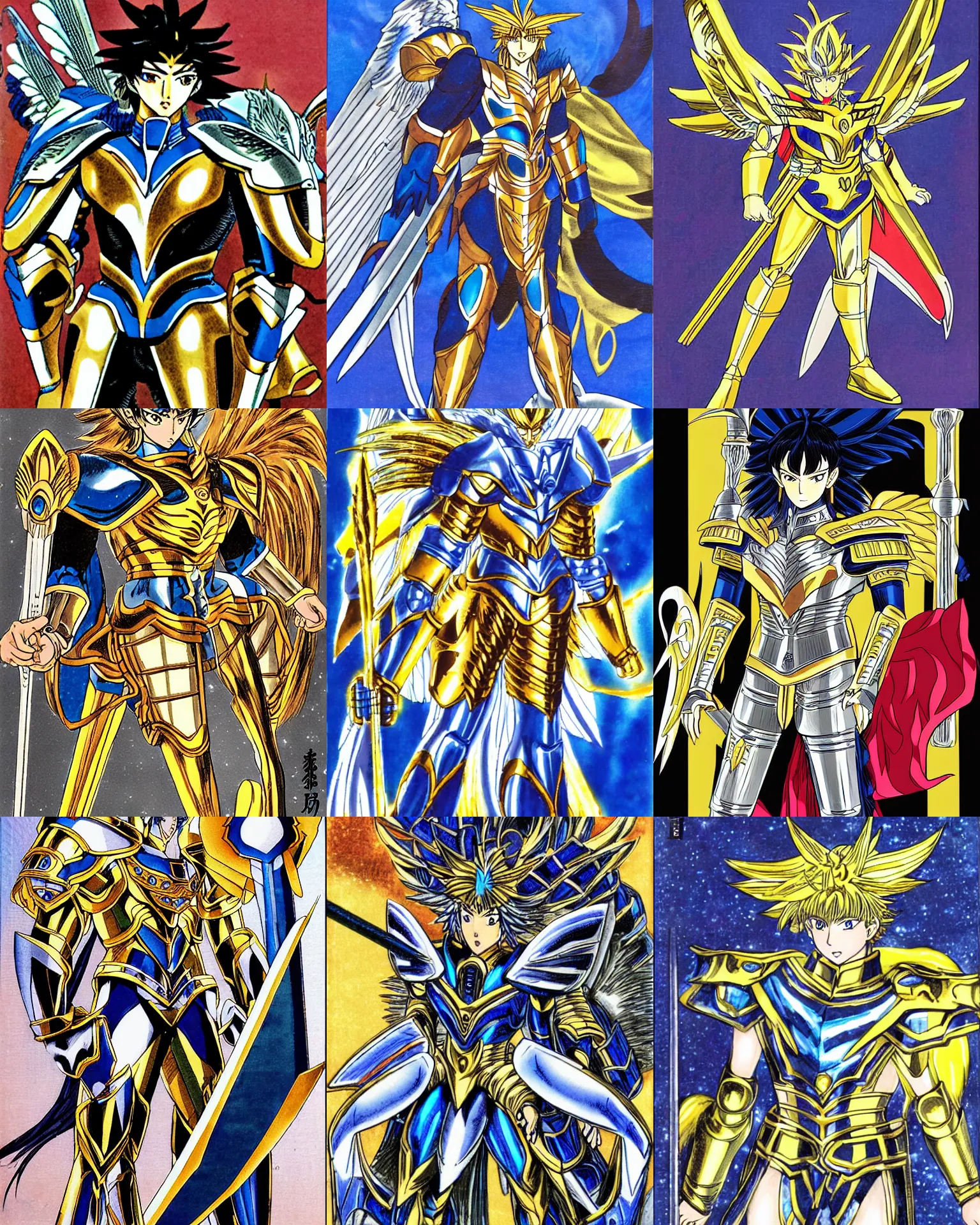 Prompt: portrait of Pegasus Seiya wearing armor by Masami Kurumada and Mazakasu Katsura