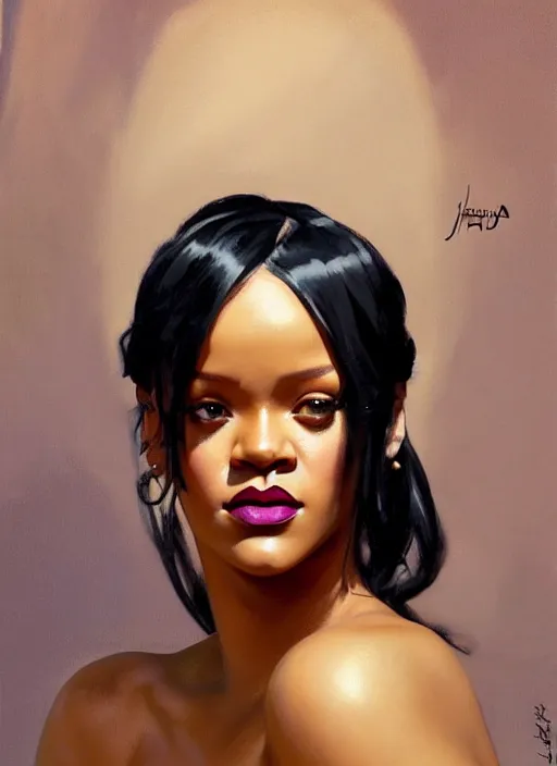 Image similar to portrait of rihanna instagram model jodhpurs greg manchess painting by sargent and leyendecker, studio ghibli, fantasy, medium shot, asymmetrical, intricate, elegant, matte painting, illustration, hearthstone, by greg rutkowski, by greg tocchini, by james gilleard, by joe fenton