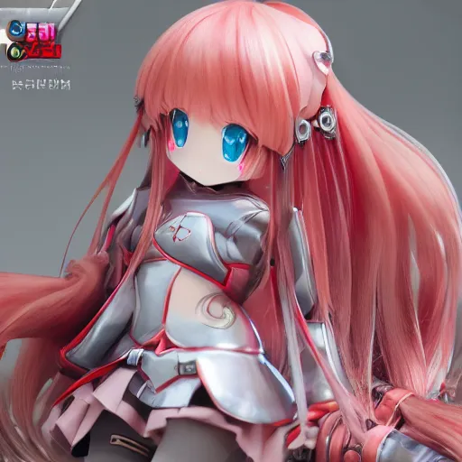 Prompt: cute fumo plush of a knight girl of a royal legion, anime girl with long hair, matcap metal reflectance, kawaii, vray