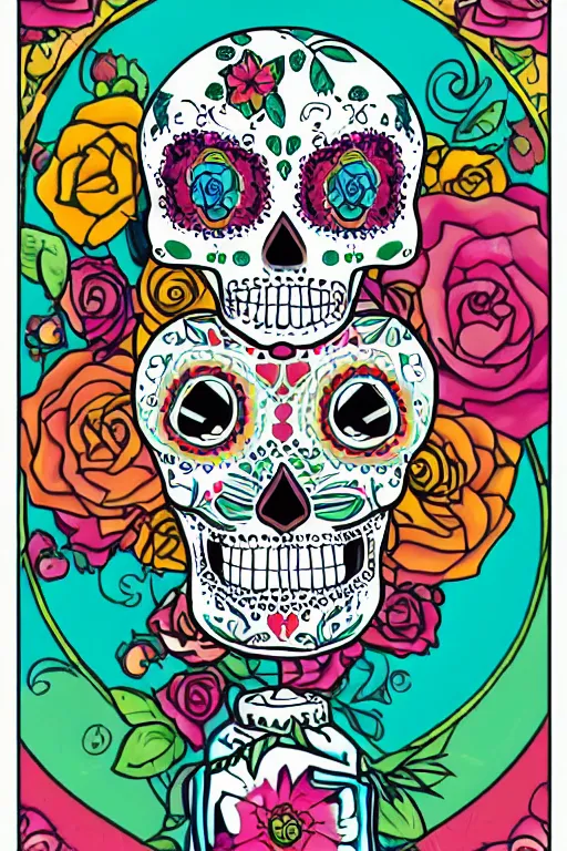 Image similar to Illustration of a sugar skull day of the dead girl, art by Jeremiah Ketner