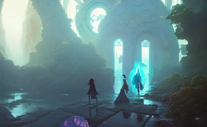 Image similar to portal to another world, painting by unreal engine, greg rutkowski, loish, rhads, beeple, makoto shinkai and lois van baarle, ilya kuvshinov, rossdraws, tom bagshaw, alphonse mucha, global illumination, detailed and intricate environment