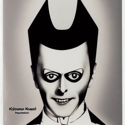 Prompt: a high quality product photo ad of klaus nomi with a technical reed rollerball pen exacto knife by junji ito and joseph cornell, ethereal eel