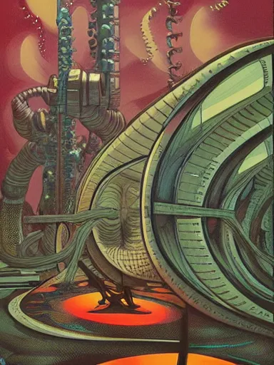 Image similar to dark retro illustration 1 9 7 5 science fiction, gouache and ink, art sussman, mohrbacher, retro futurism