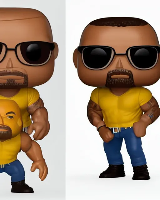 Prompt: full body 3d render of Dwayne Johnson as a funko pop, studio lighting, white background, blender, trending on artstation, 8k, highly detailed