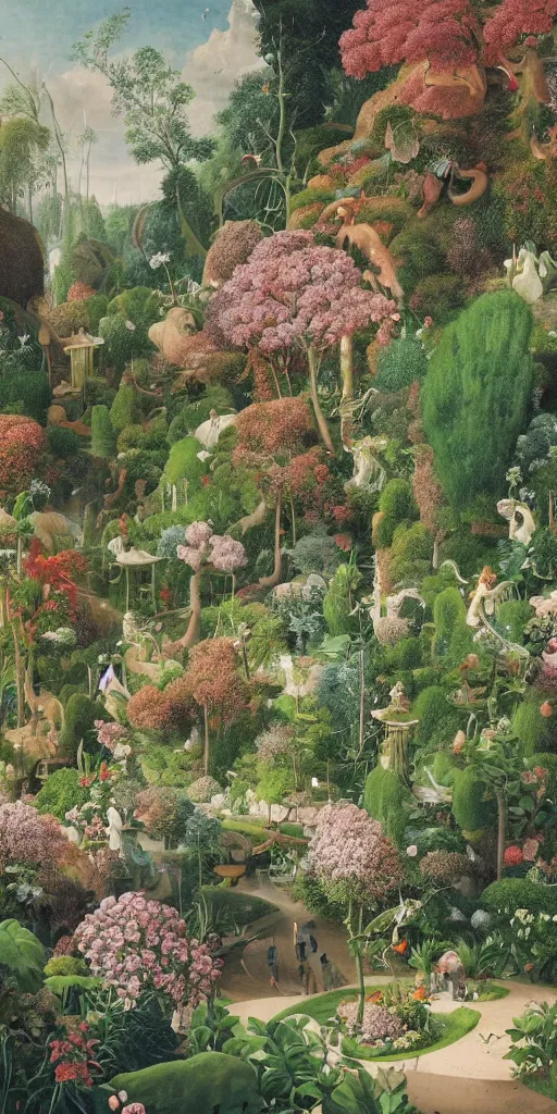 Image similar to bosch and beeple painting of a magnificent garden, incredible details