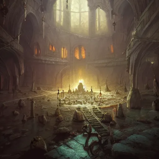 Image similar to dungeon map board game, fantasy art, in the style of greg rutkowski, illustration, epic, fantasy, intricate, hyper detailed, artstation, concept art, smooth, sharp focus, ray tracing