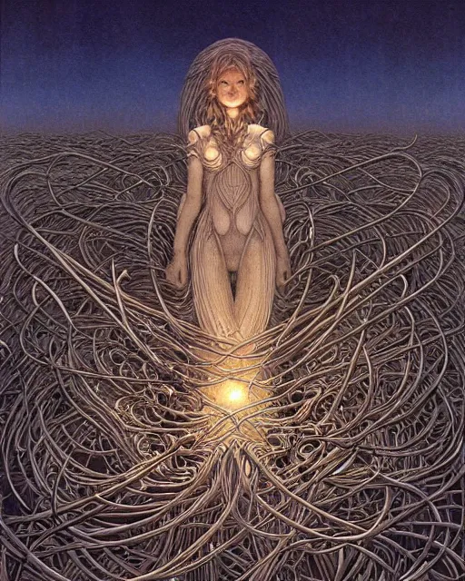 Image similar to conjuring!!! an image!!! from noise!!!, by michael parkes, peter gric, and larry elmore, intricate, chaotic, hopefull, volumetric lighting