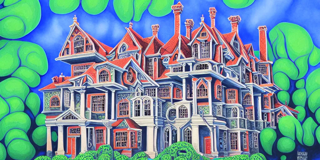 Image similar to Fractal mansion, detailed gouache painting