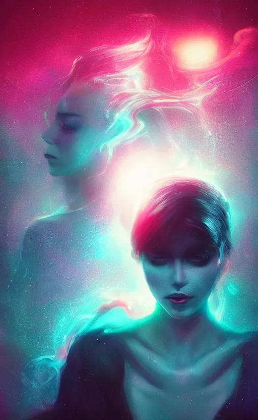 Image similar to a love affair with doubt, dark retrowave, glitch art, interstellar, beautifully lit, by Anna Dittmann, artstation, unreal engine