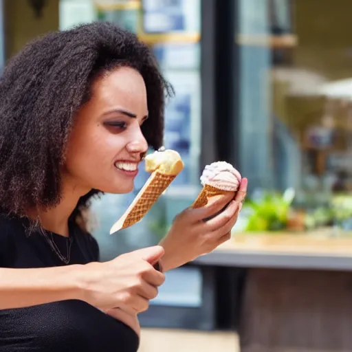 Image similar to a woman with ice cream for hair