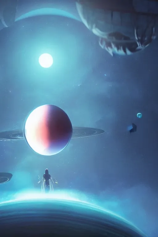 Image similar to rotating alien colonie around planet like avatar by stanley kubrick and tooth wu and wlop and beeple