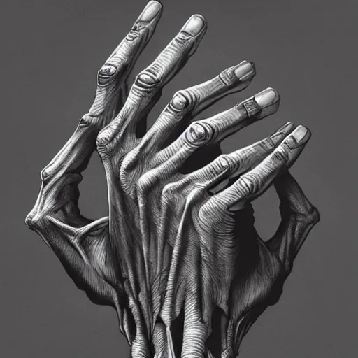 Image similar to The hands of god and the hands of death reaching together, vertical symmetry, detailed hands, detailed skeleton hands, beautiful moody artwork by Greg Rutkowski and Asher Duran